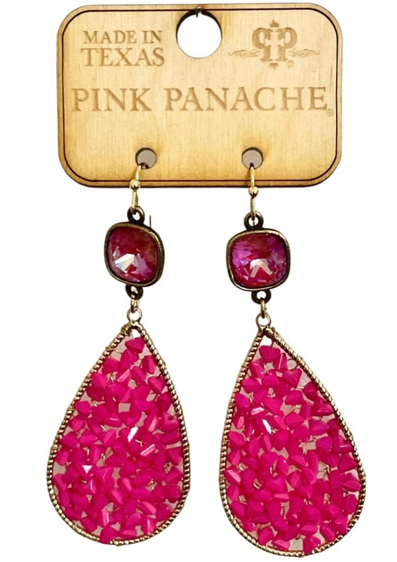 Pink Panache Woven Bead Teardrop Earrings (Fuchsia)