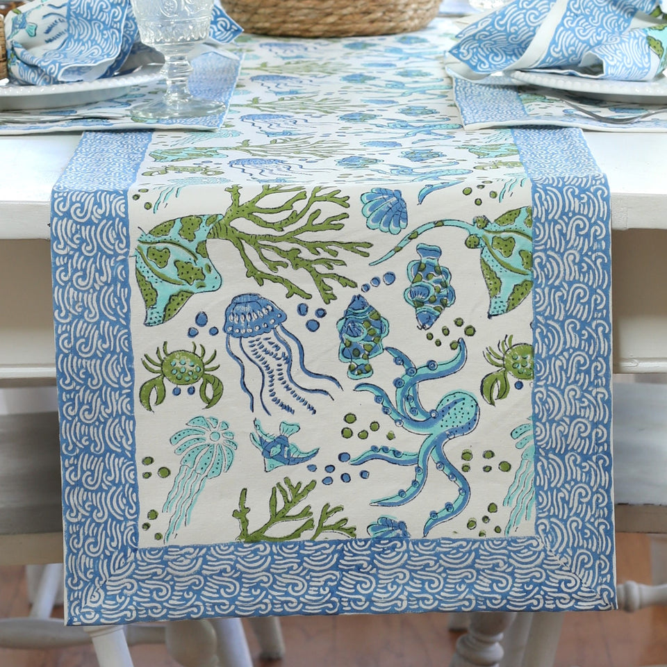 Sea Life Cotton Table Runner - 14" x 90"