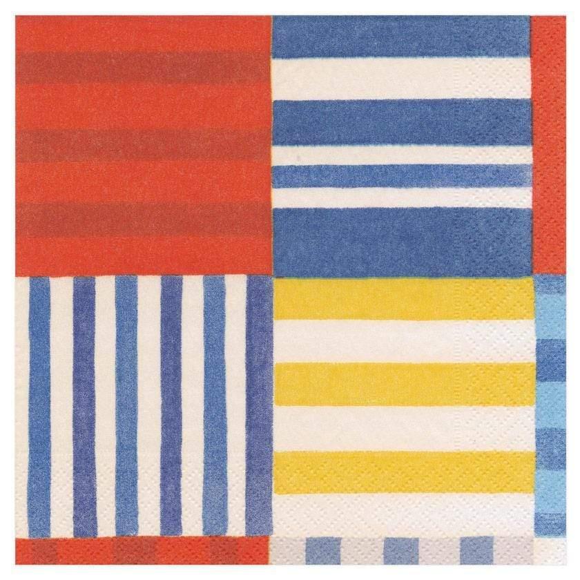 Striped Patchwork Paper Napkins in Blue