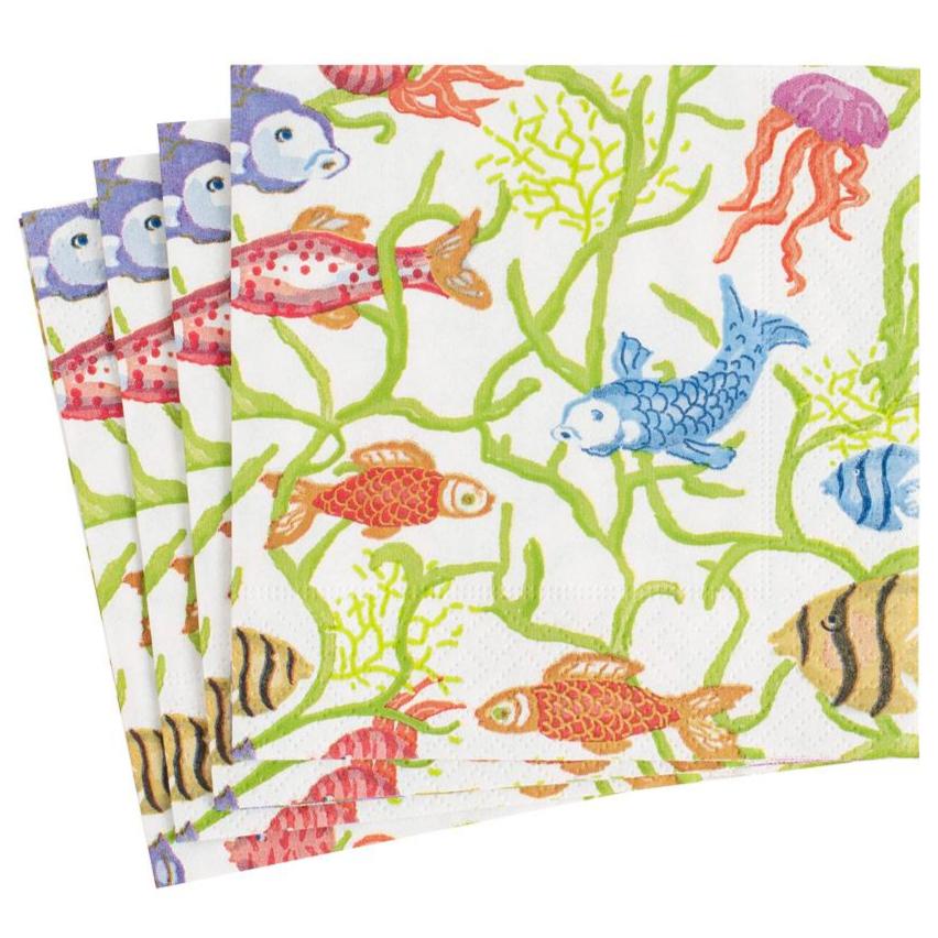 Tropical Reef Paper Napkins in White