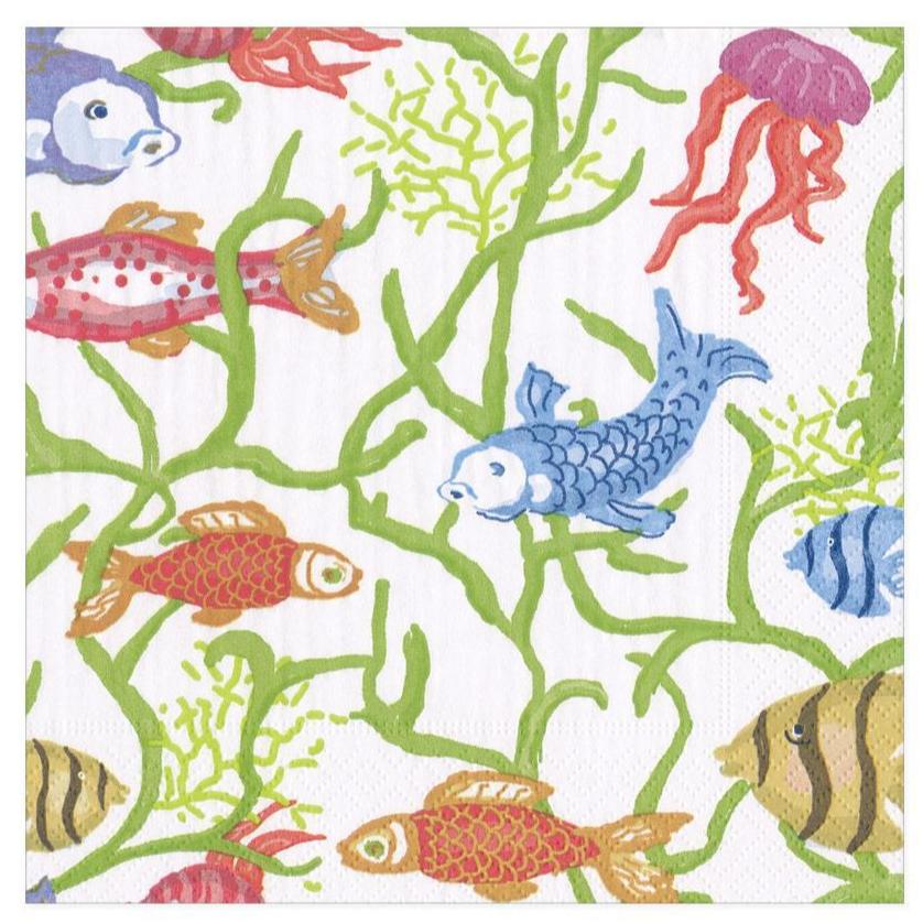 Tropical Reef Paper Napkins in White