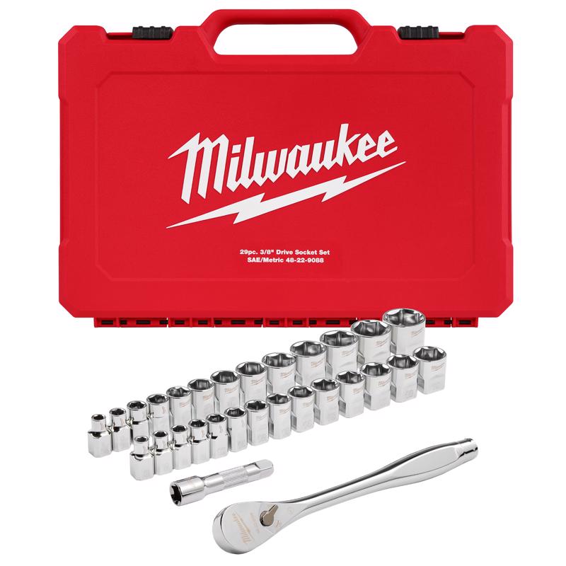 Milwaukee 3/8" Drive Metric + SAE Ratchet & Socket Set - 29 pc.