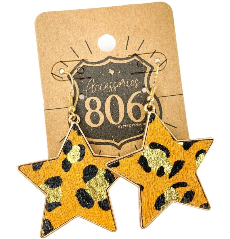 806 Accessories Leopard Print Star Earrings