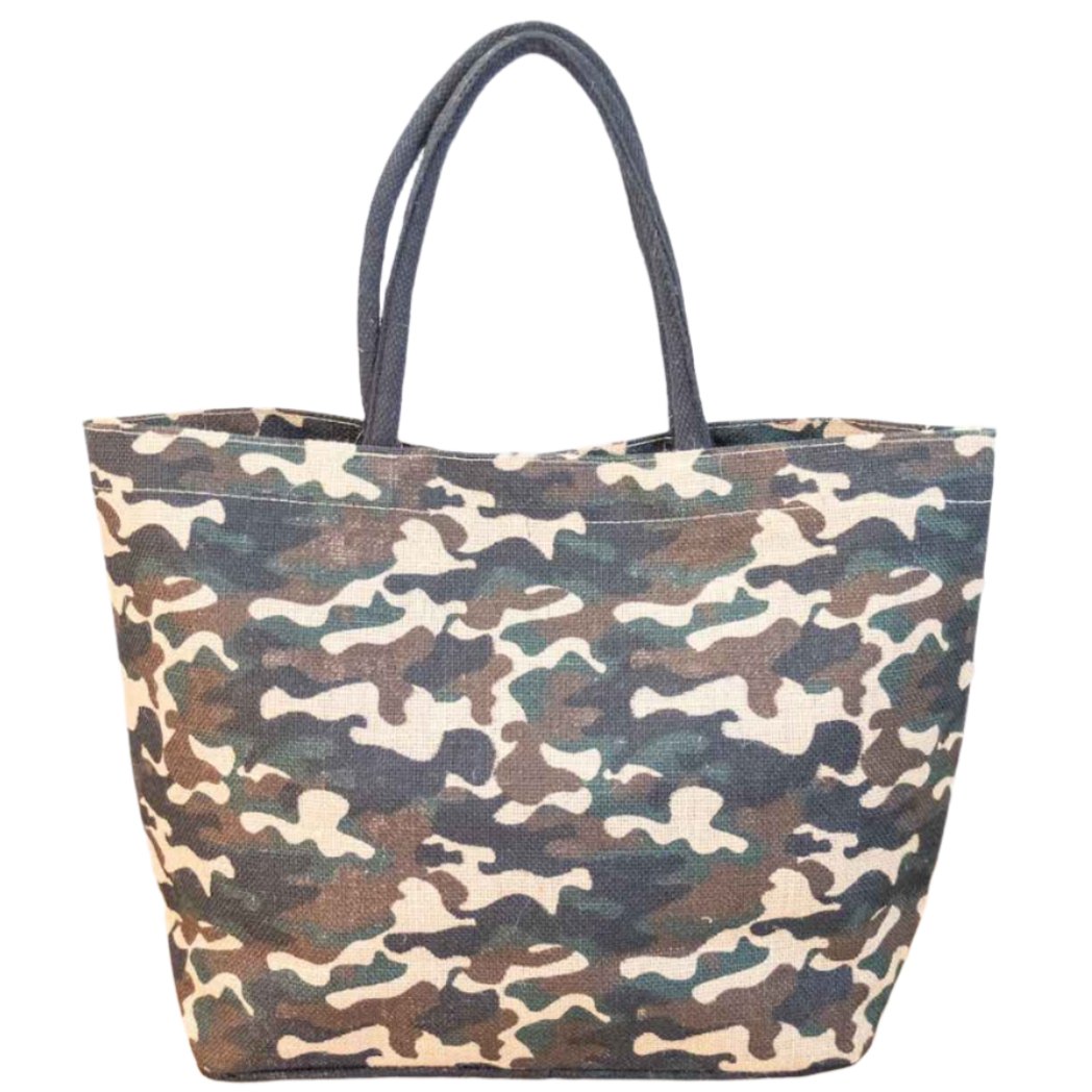 Camo Green & Brown Jute Tote