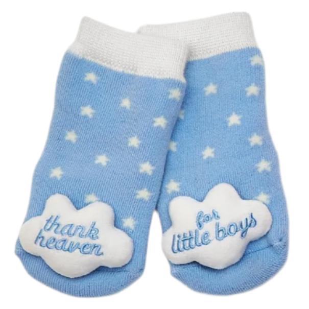 "Thank Heaven" Embroidered Baby Rattle Socks