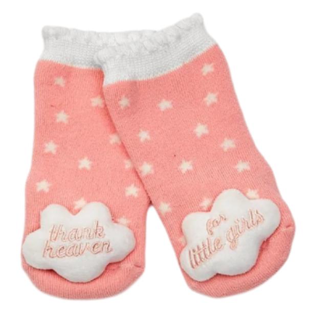 "Thank Heaven" Embroidered Baby Rattle Socks