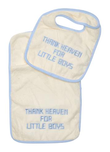 "Thank Heaven" Embroidered Bib & Burp Cloth