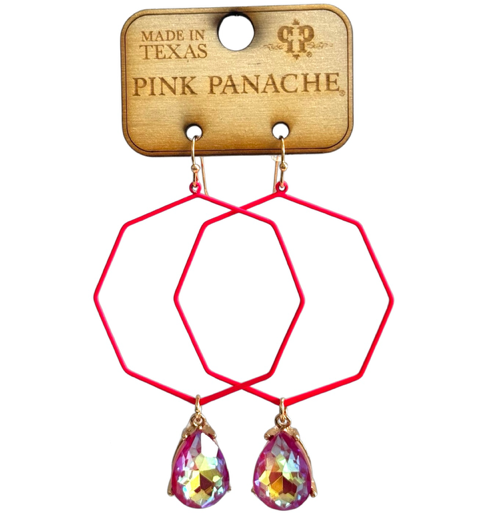 Pink Panache Octagonal Fuchsia Crystal Teardrop Earrings