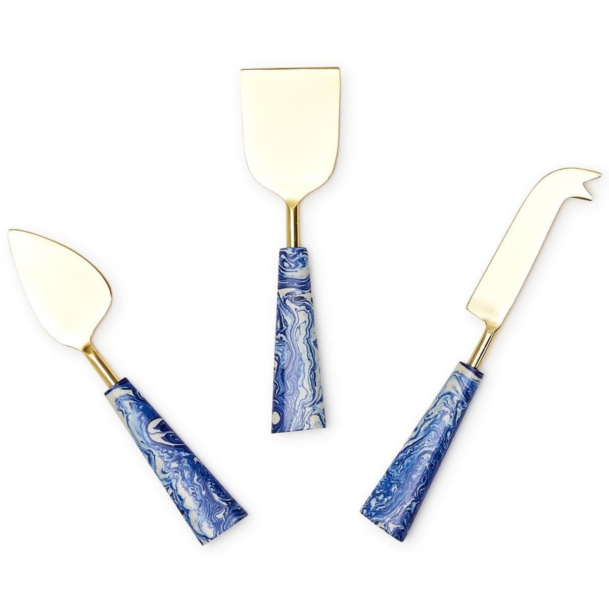 Stainless Steel Cheese Knives w/ Blue Marble Handle - 3 pc.