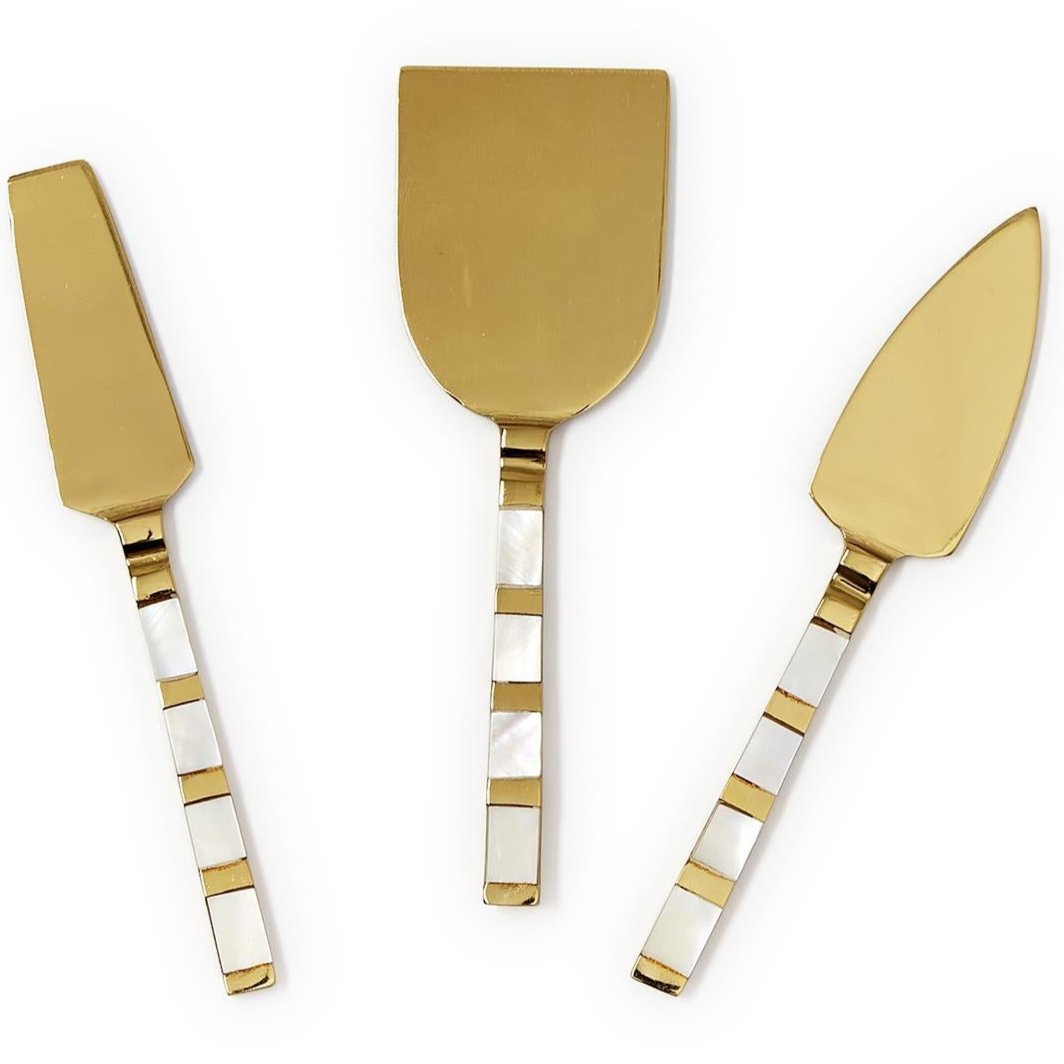 Brass Plated Mother of Pearl Cheese Knives - 3 pc.