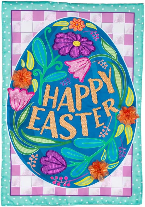 Evergreen "Happy Easter" Egg Applique Garden Flag - 12" x 18"