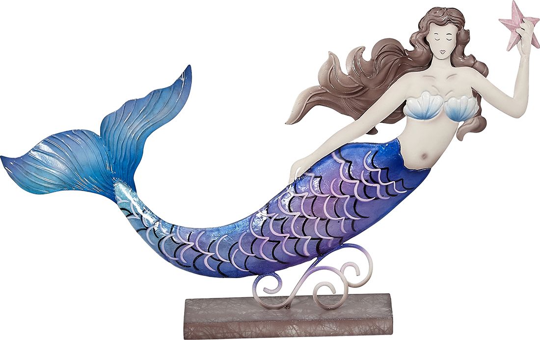 Metal Purple Mermaid w/ Starfish Stand - 16"