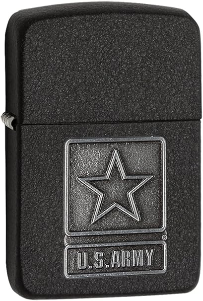 US Army Pewter Emblem, Black Crackle Zippo Lighter