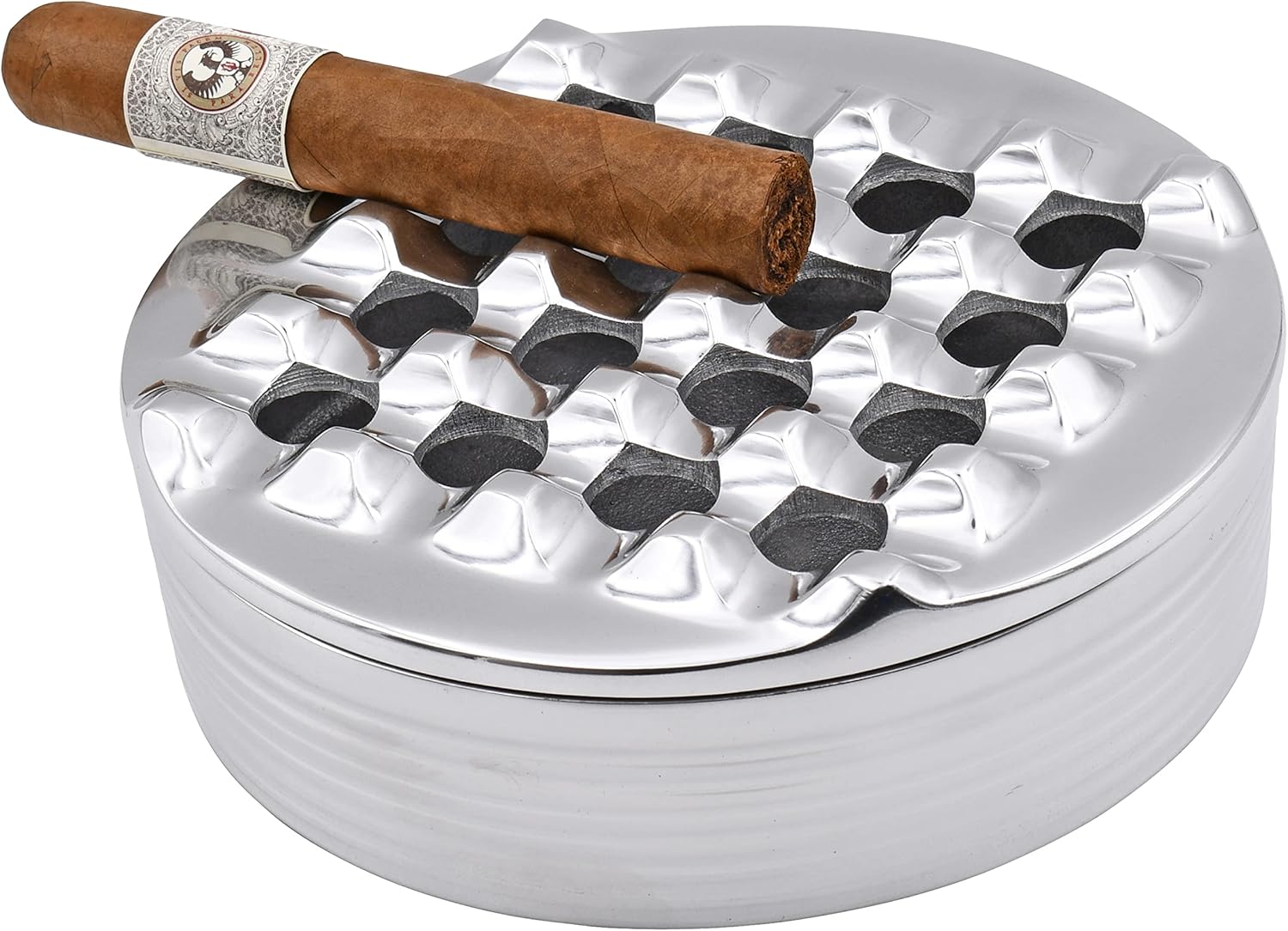 Big Easy Round Grid Polished Pewter Ashtray - 7.5"