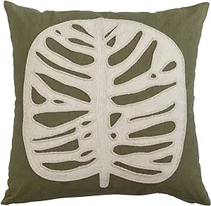 Cotton Applique Leaf Embroidered Pillow - 20" x 20"