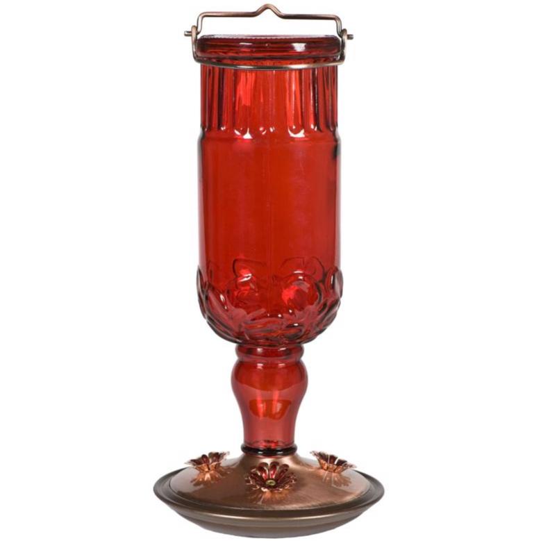 Perky-Pet Red Antique Glass Bottle Hummingbird Feeder - 24 oz.