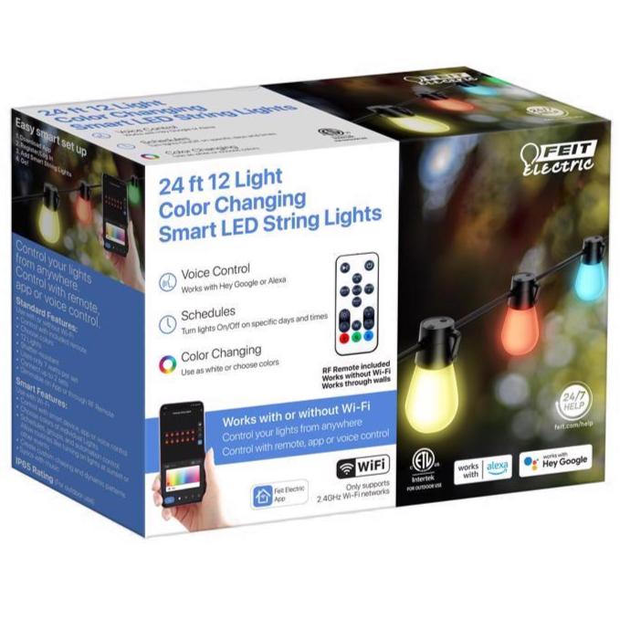 Feit Multicolored Smart LED String Lights (12 Count) - 24'