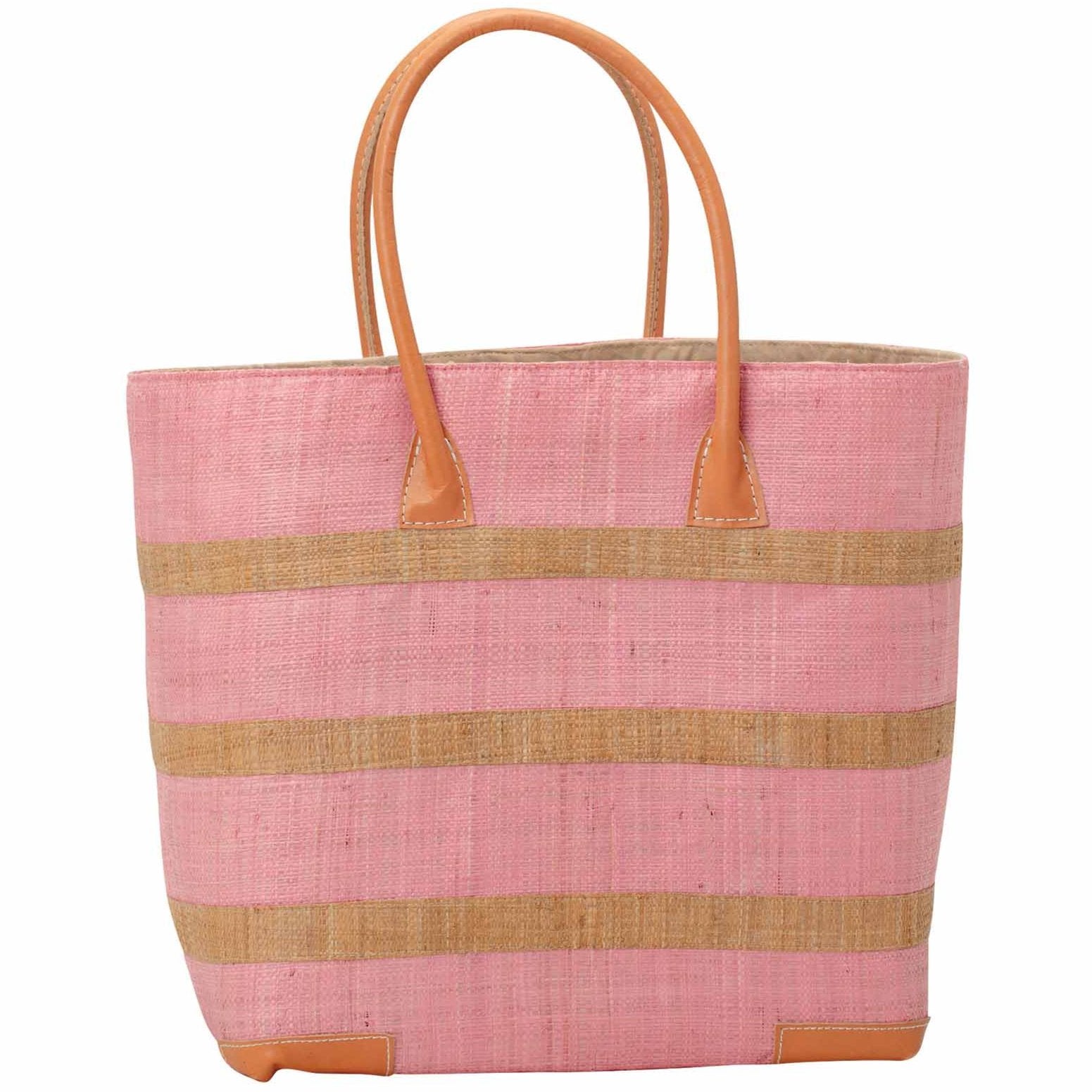 Pink Striped Raffia Tote Bag