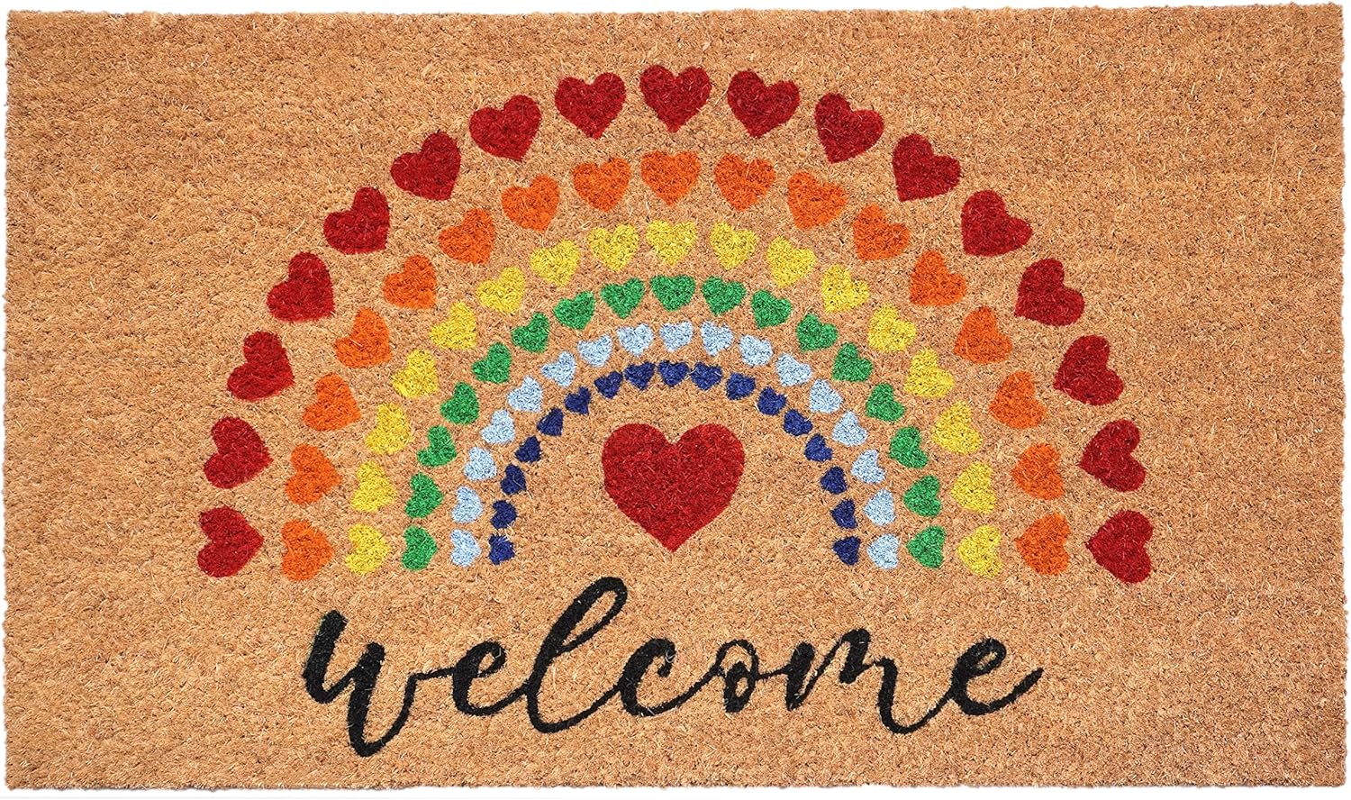 Rainbow Hearts "Welcome" Coir Mat - 17" x 29"