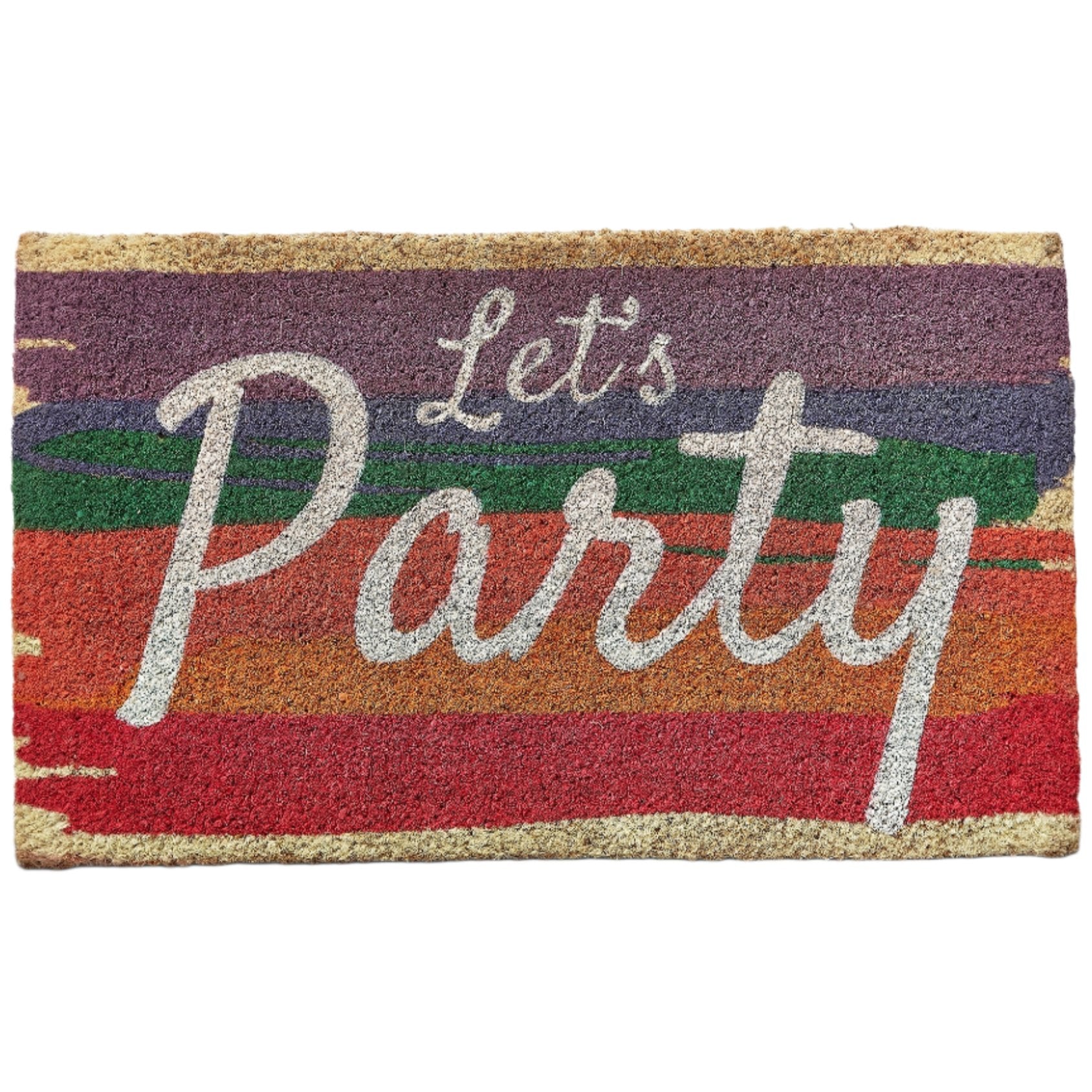 "Let's Party" Multicolor Stripe Coir Mat - 18" x 30"