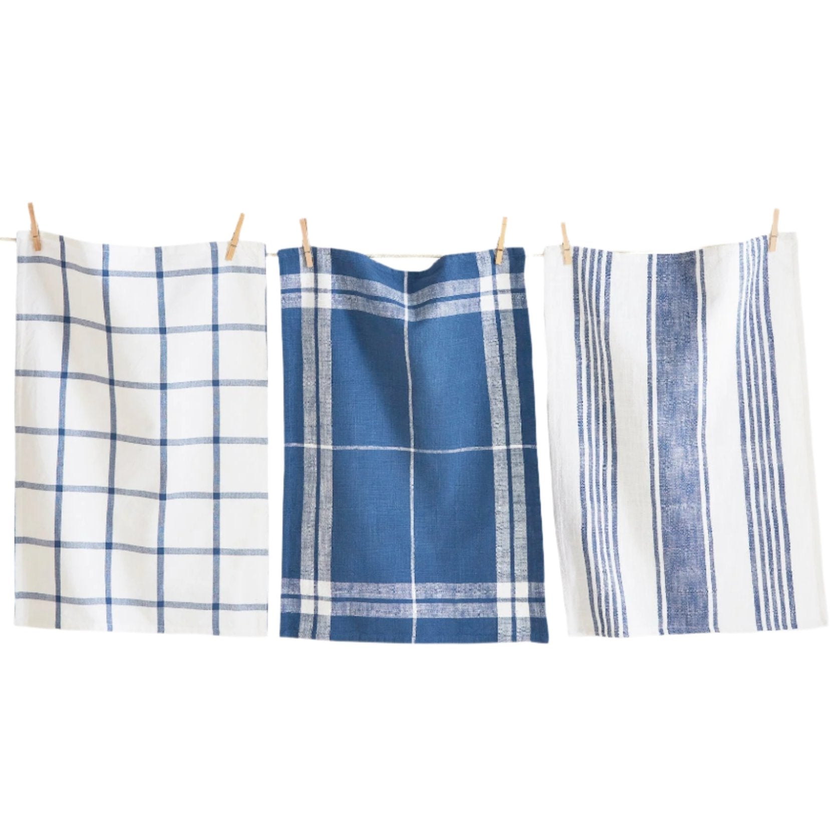 Blue Patterned Cotton Slub Dishtowels - 3 pc.