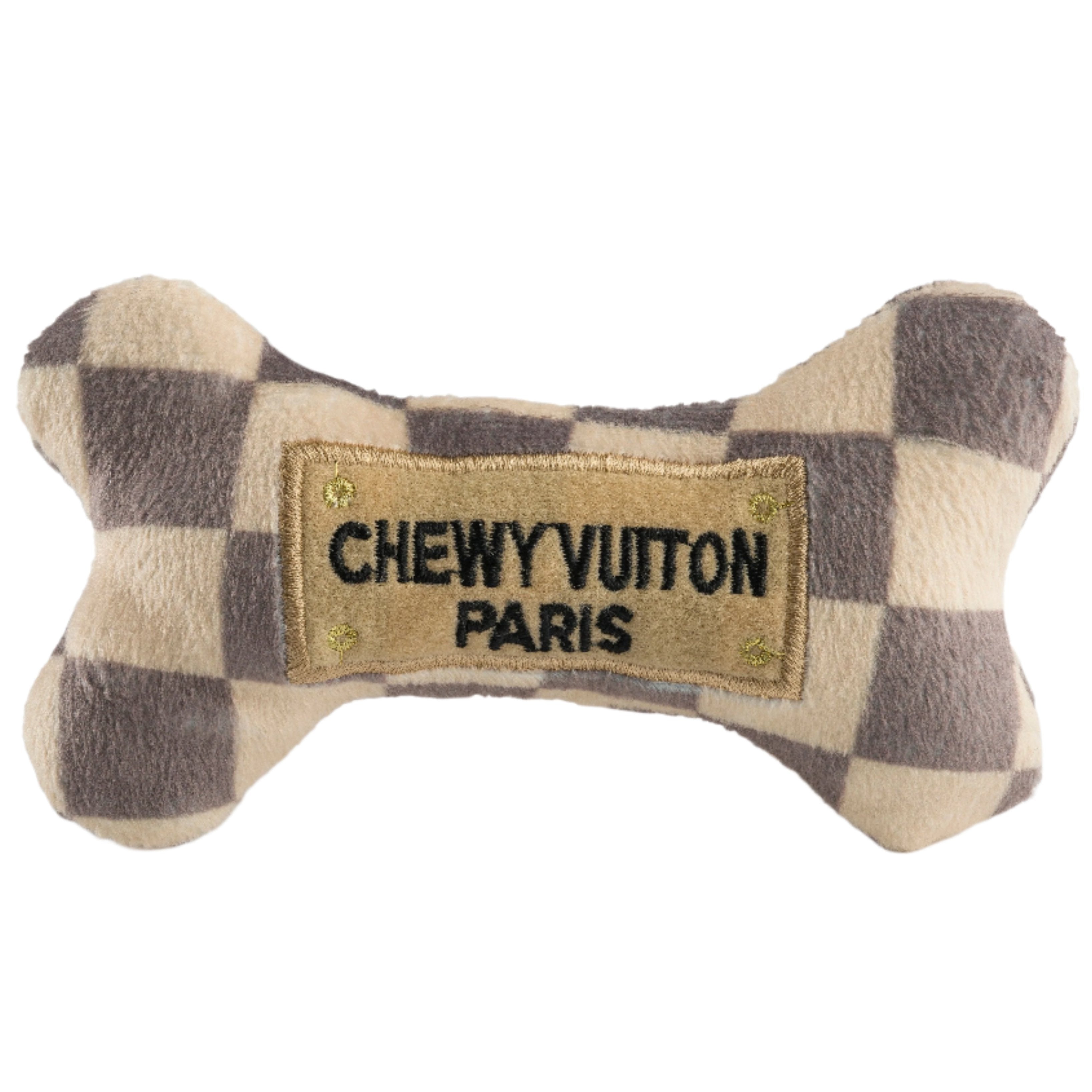 "Chewy Vuiton" Checkered Plush Dog Bone Toy