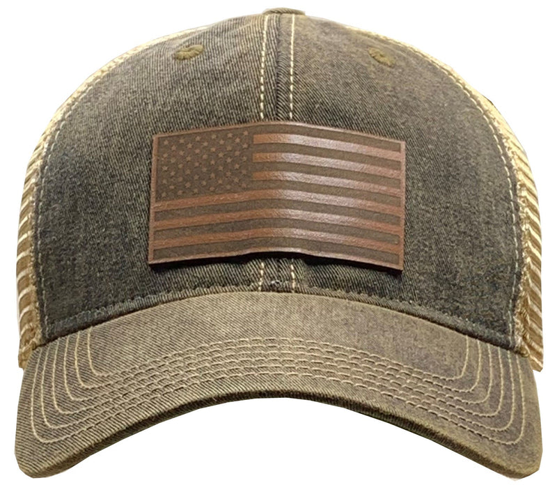 American Flag Leather Patch Trucker Hat