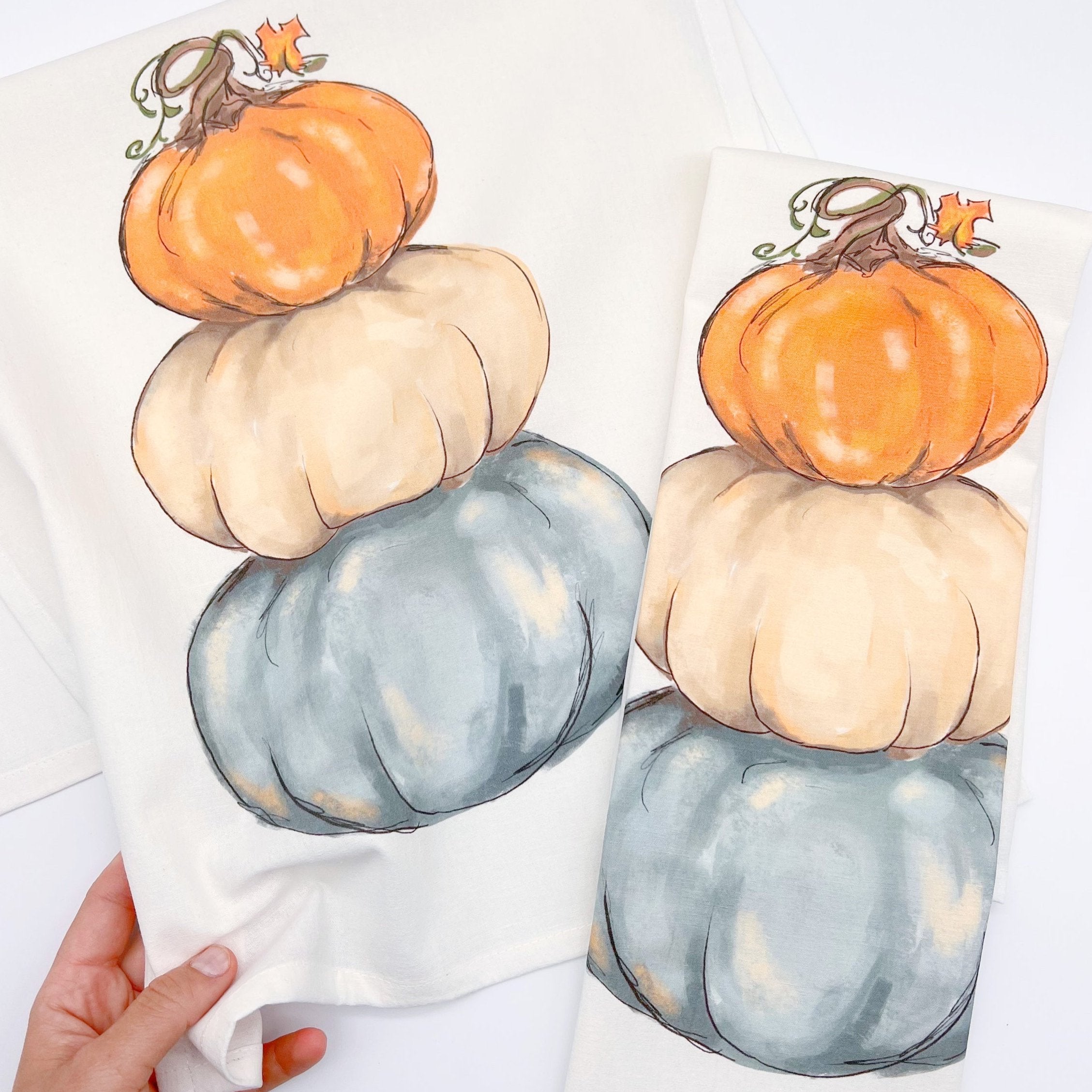 Colorful Pumpkin Stack Tea Towel - 18" x 28"