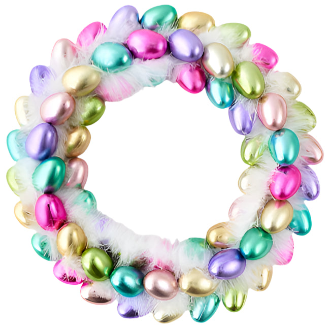 Rainbow Metallic Easter Eggs & Feather Boa Wreath - 18"