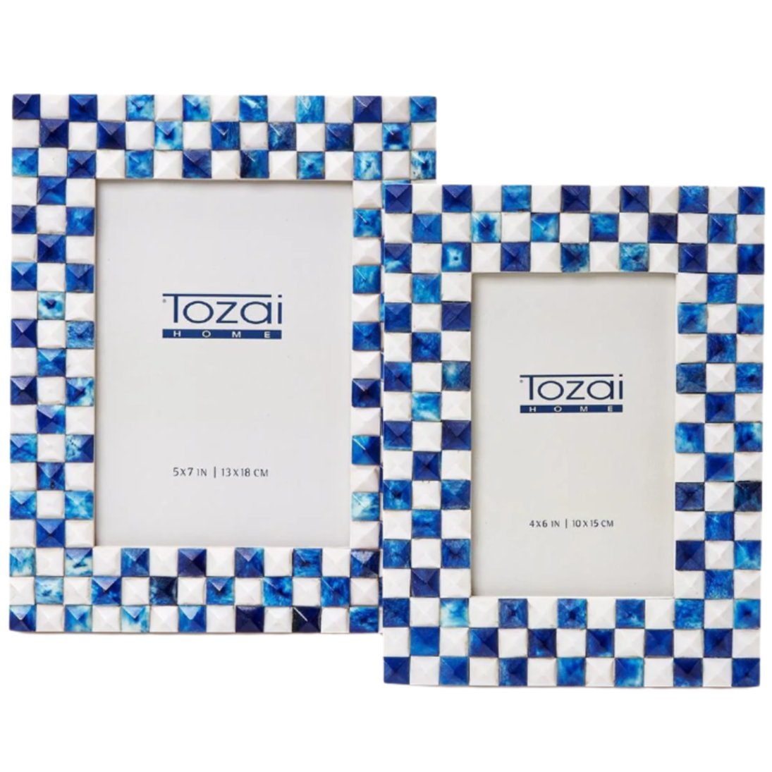 Blue Resin & White Bone Checkered Photo Frame