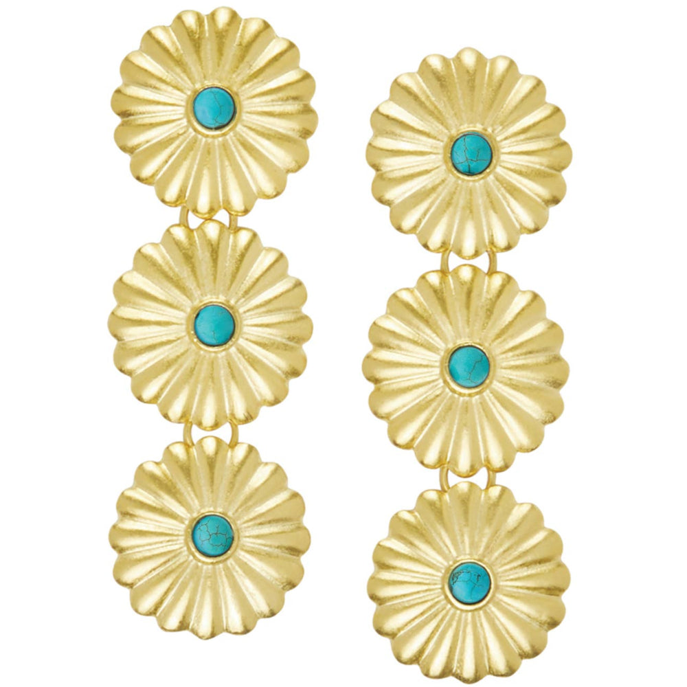 Susan Shaw Gold & Turquoise Triple Concho Earrings