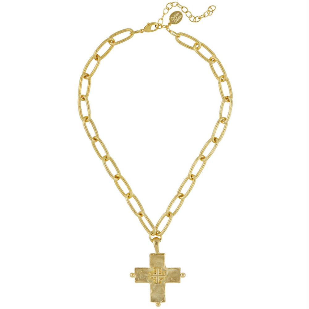 Susan Shaw Gold Jerusalem Cross Oblong Chain Necklace