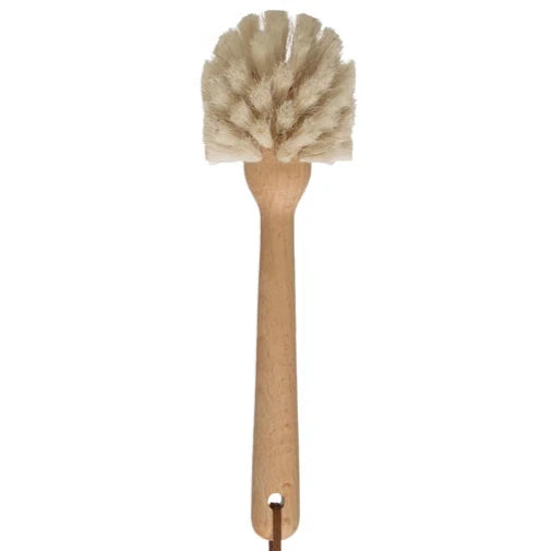 Natural Beechwood Dish Brush w/ Leather Strap - 9.5"