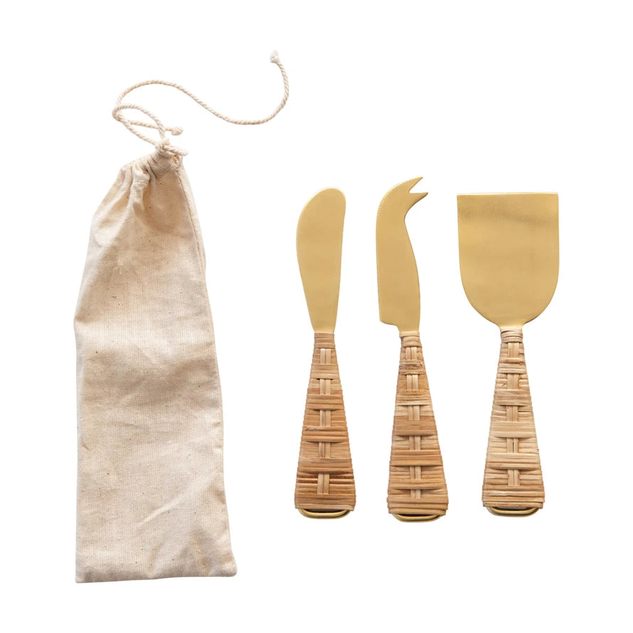 Cheese Knives with Wrapped Handles, Set of 3