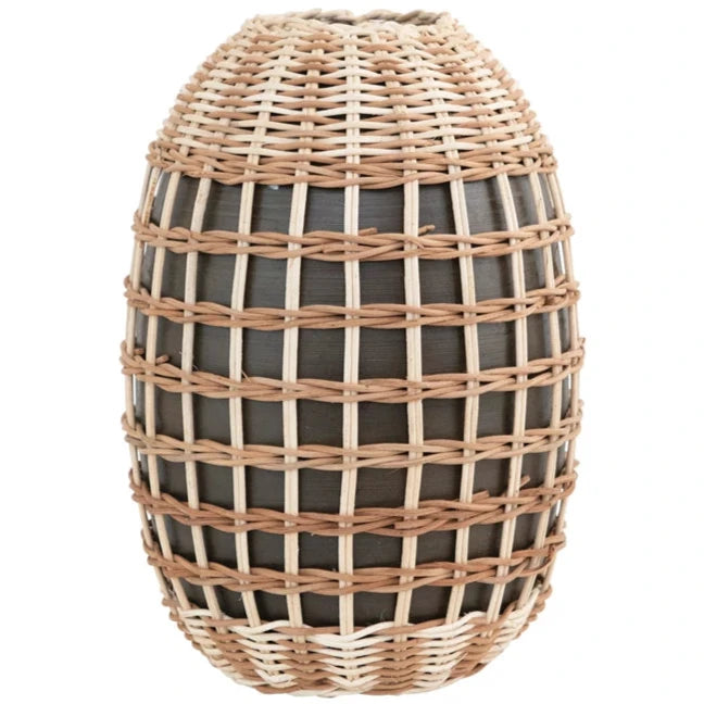 Hand-Woven Seagrass & Bamboo Wrapped Vase - 11"