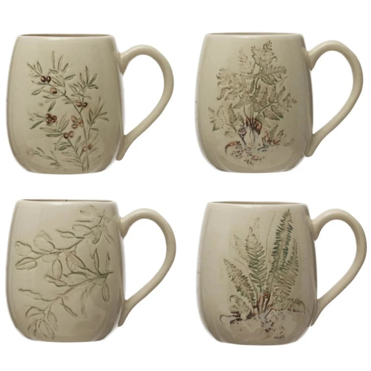 Debossed Nature Design Stoneware Mug - 16 oz.