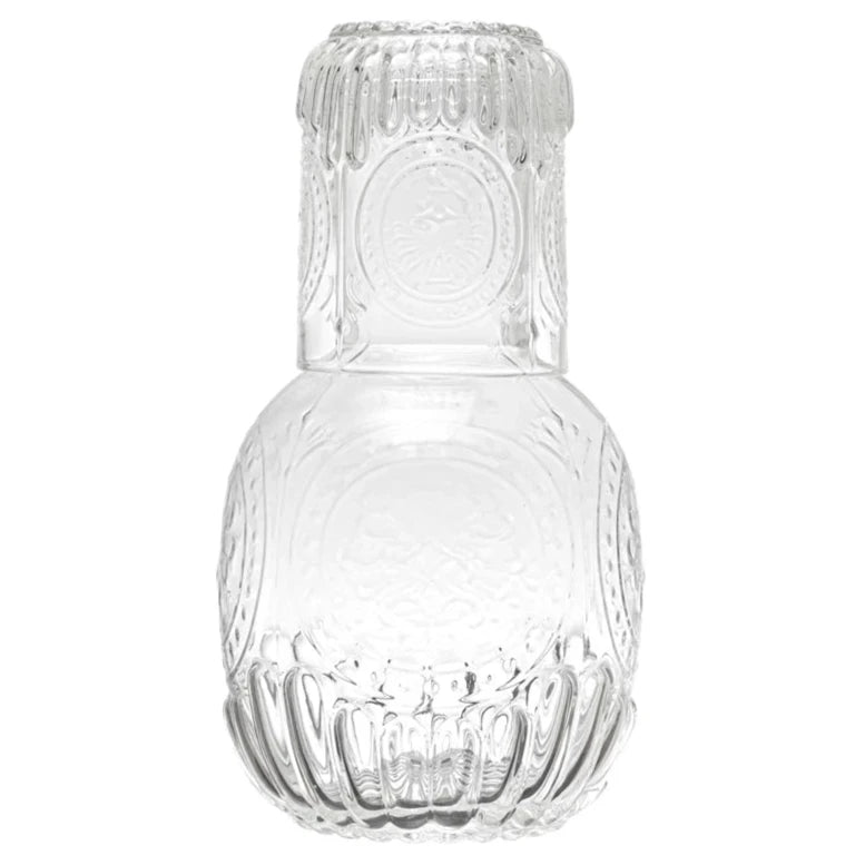 Embossed Glass Carafe with Drinking Glass - 28 oz.