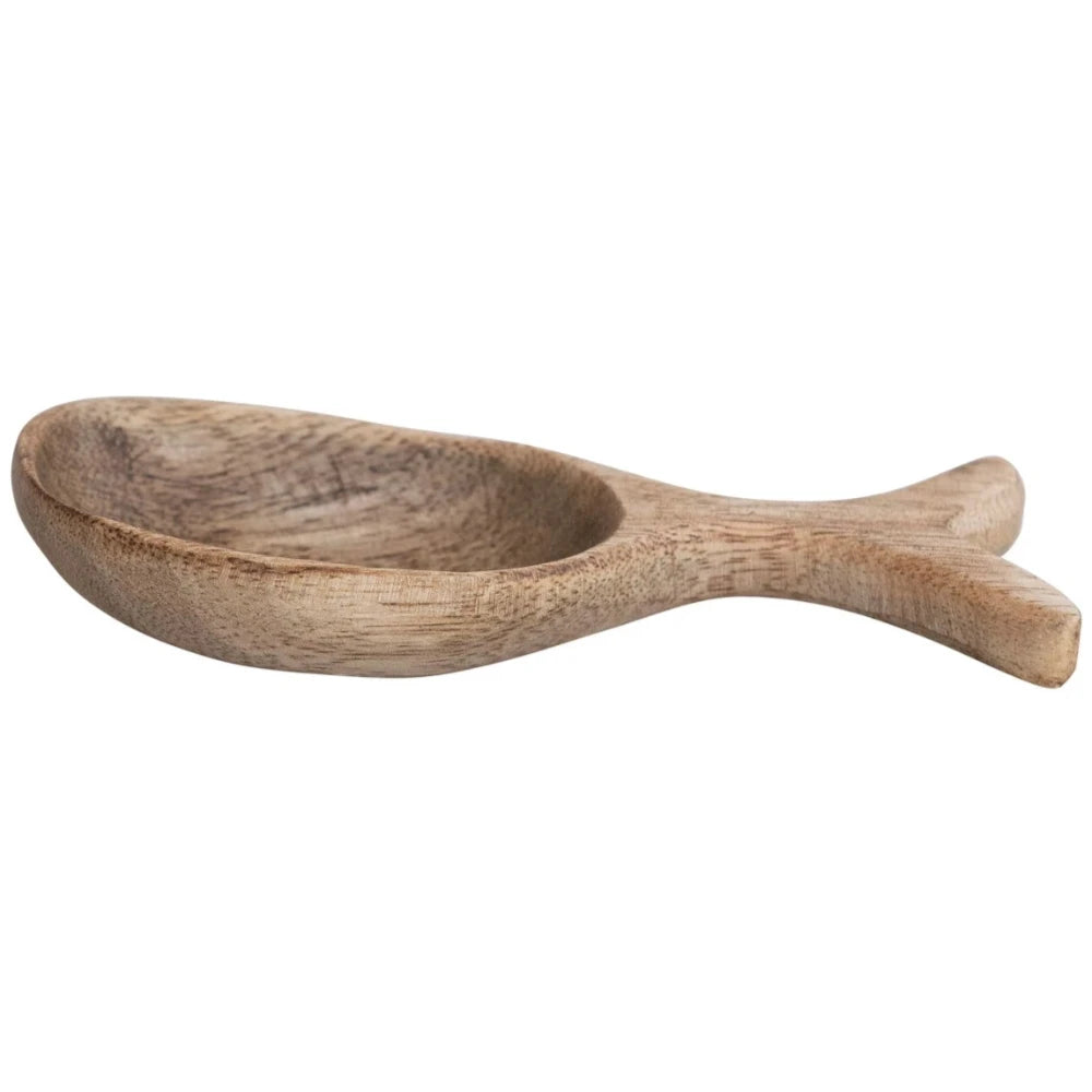 Hand-Carved Mango Wood Fish-Shaped Spoon - 5"