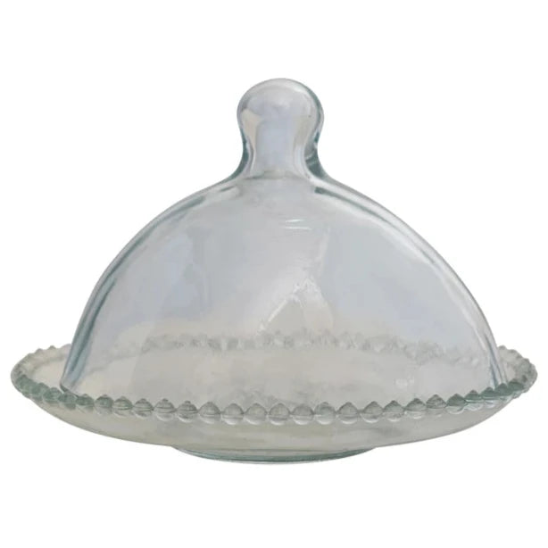 Glass Cloche w/ Hobnail Edge Tray