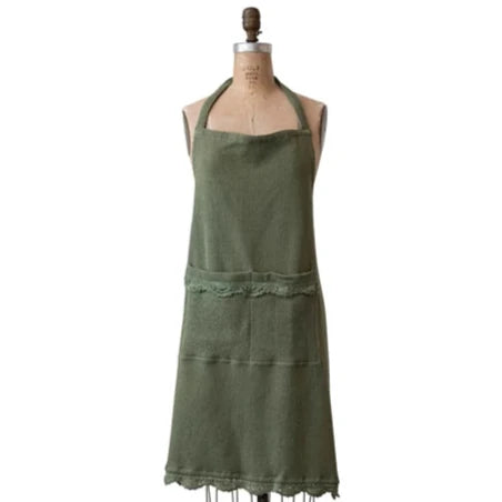 Cotton Waffle Weave Apron w/ Lace - Forest Green