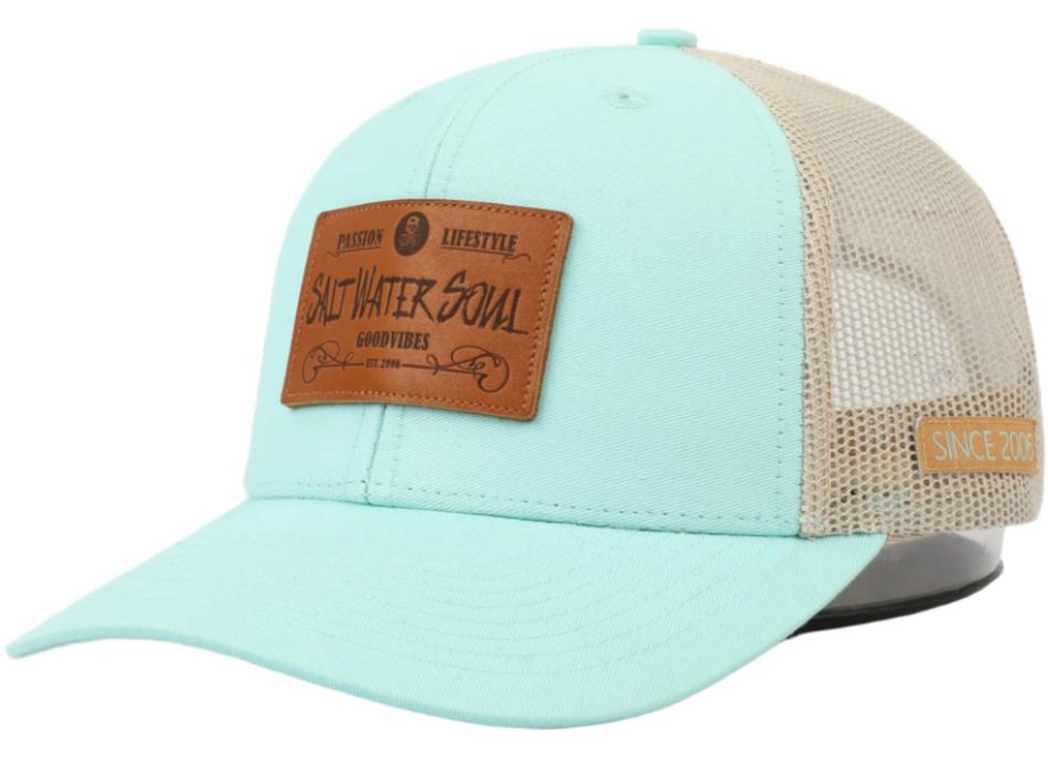 Salt Water Soul Leather Patch Mesh Snapback Hat