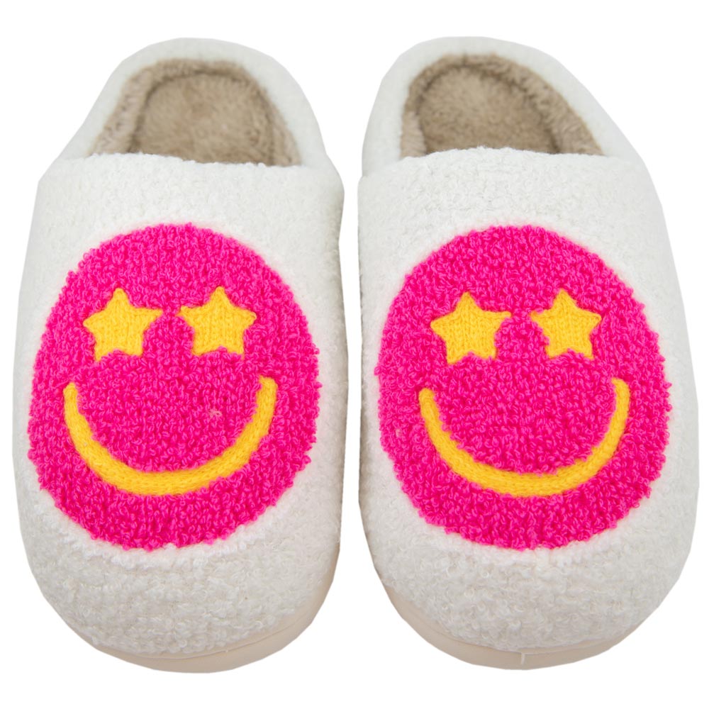 Katydid Fuzzy Happy Face Slippers