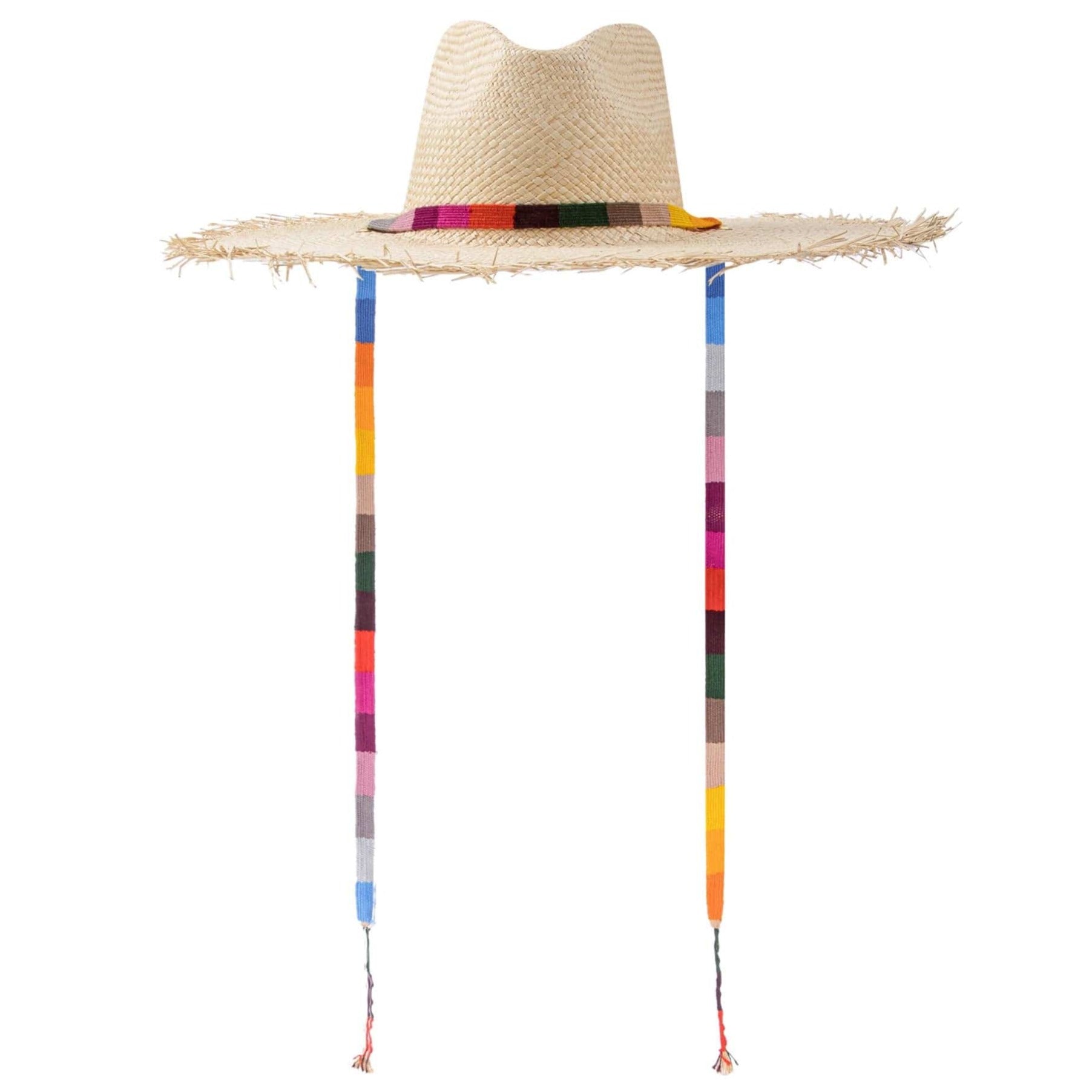 Rosita Multicolored Palm Fringe Wide Brim Hat