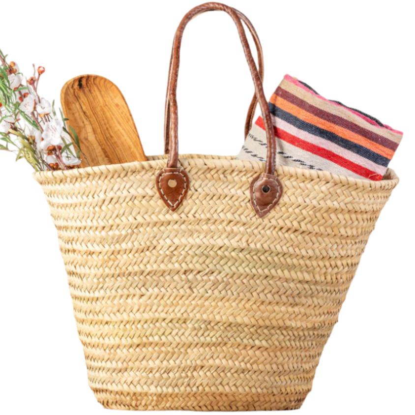 Moroccan Woven Palm Shopping Basket