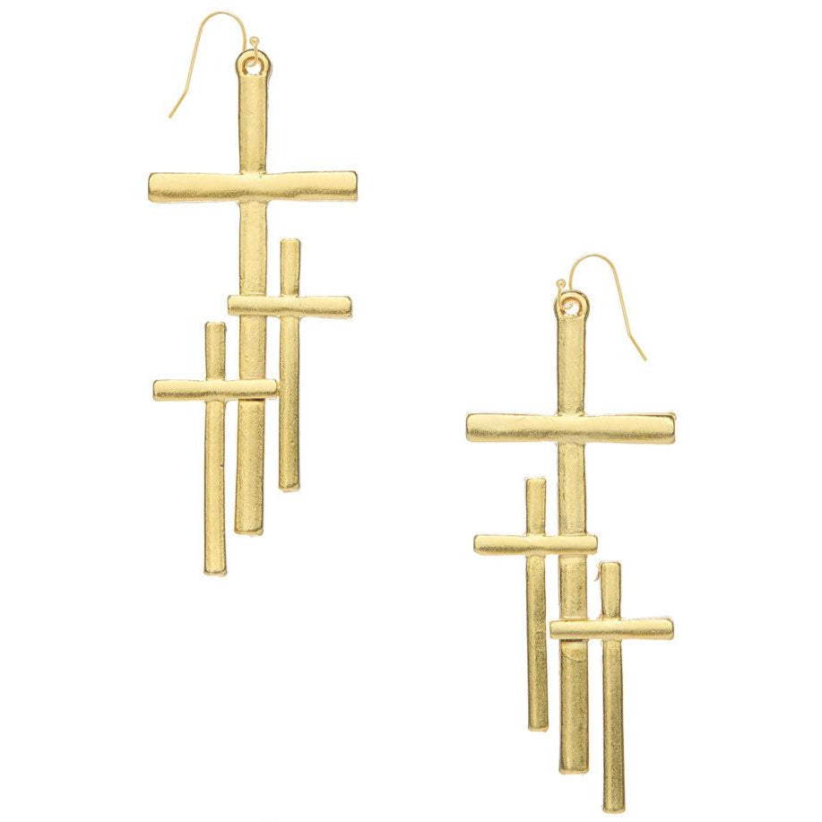 Susan Shaw Gold Triple Cross Earrings