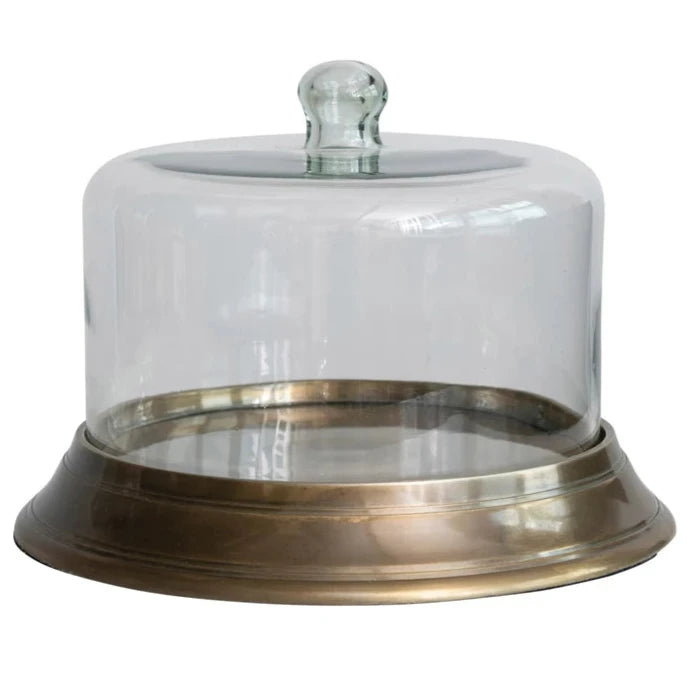 Glass Cloche w/ Antique Brass Finish Aluminum Base - 12"