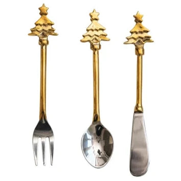 Brass & Stainless Steel Christmas Tree Utensil Set - 3 pc.