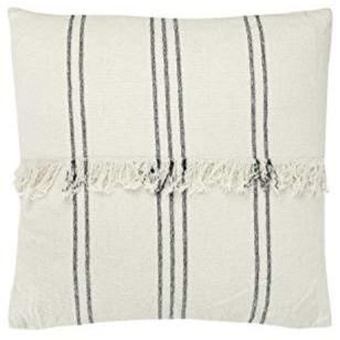 Striped Cotton Mudcloth Fringe Pillow - 22" x 22"