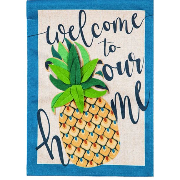 "Welcome to Our Home" Pineapple Burlap House Flag - 28" x 44"