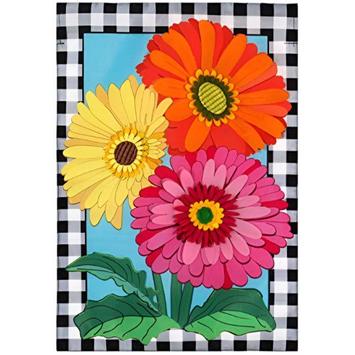 Gerbera Daisy Trio Applique House Flag - 28" x 44"